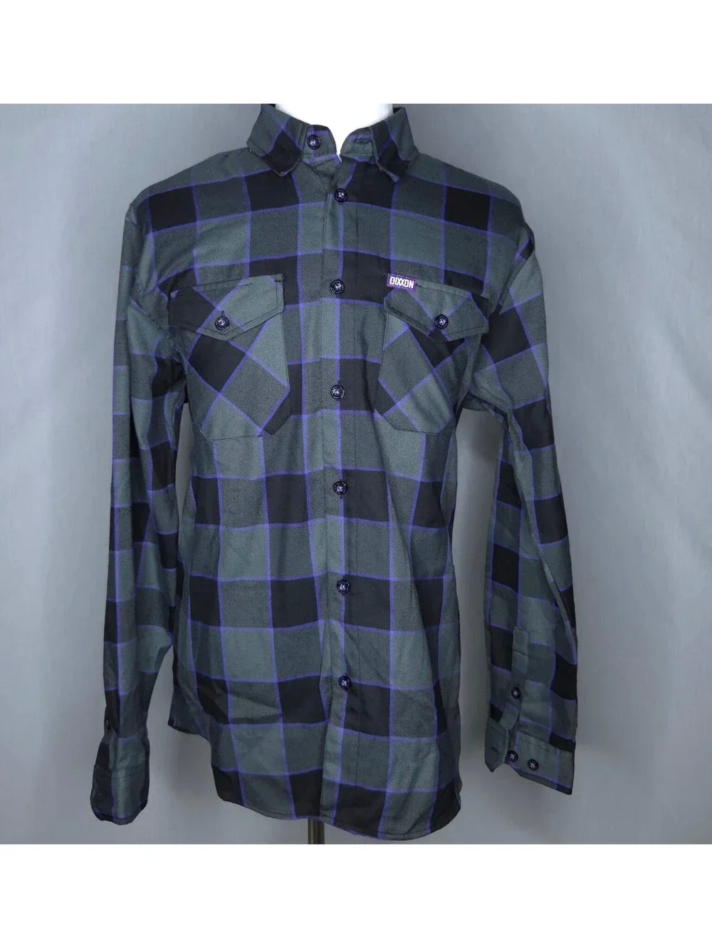 Men’s Dixxon Black Purple The Gift Plaid Button-Up Shirt Sz Large